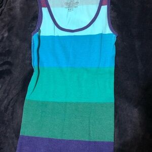 Faded Glory Striped Organic Cotton Tank Top Blue Green Purple